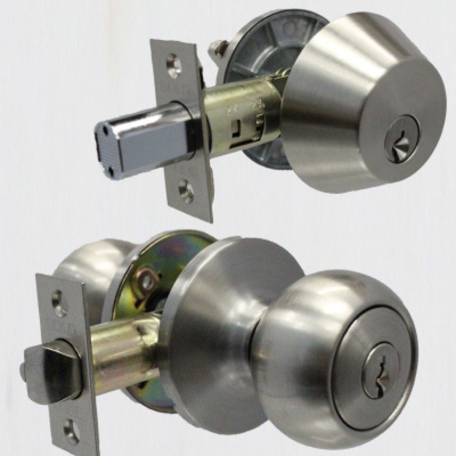 Deadbolt and knob lockset replacement for a residential door