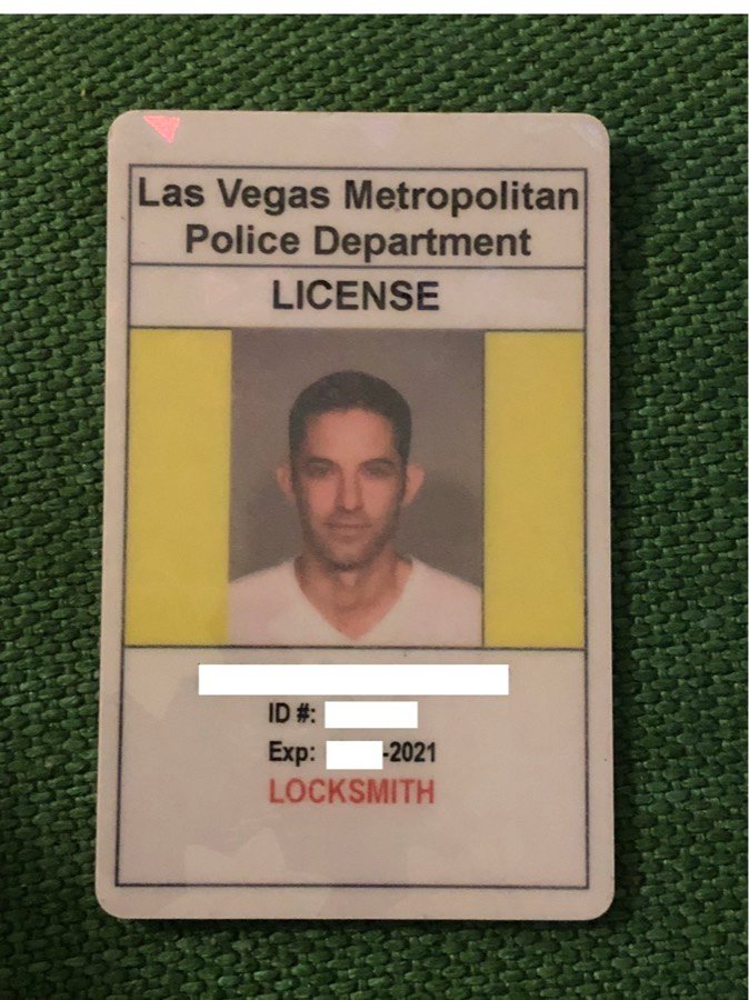 Las Vegas locksmith sheriff work card — Area Locksmith licensing credential